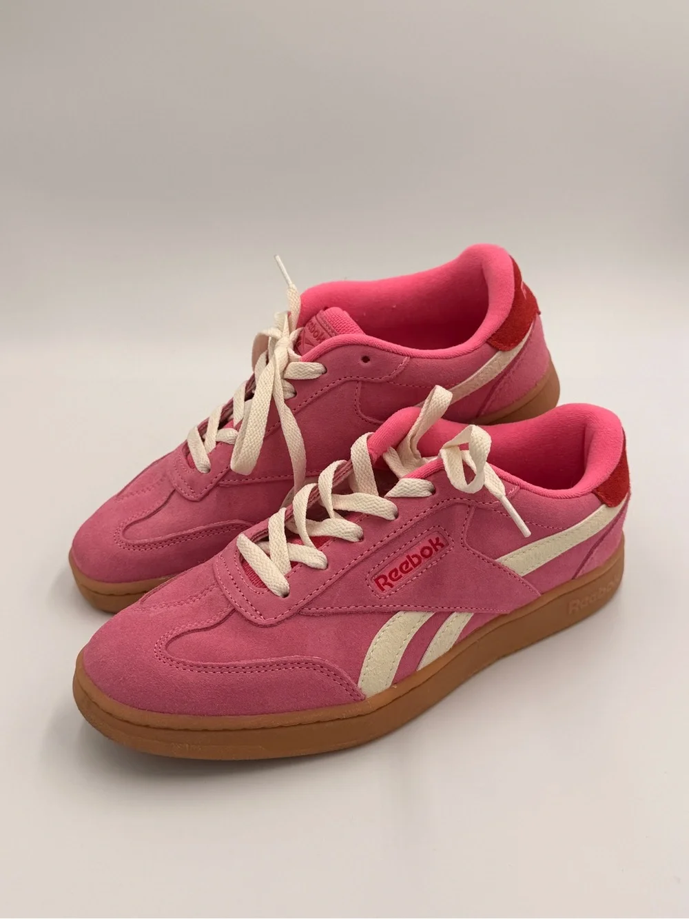 Reebok Pink Suede Women's Low-Top Sneakers with Cream Accents